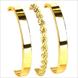 14K Gold Plated Bangle Bracelets Set, Adjustable Cuff, Waterproof